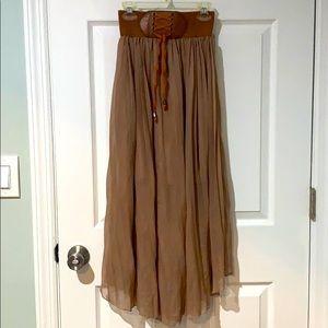 Maxi High Waisted Plaited Skirt | Light Brown